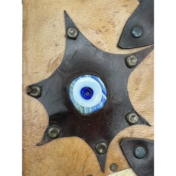 Brown Leather Stone Eye Spell Book Journal w Buckles 7” x 10” - Picture 10 of 12
